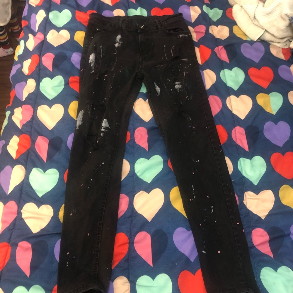 Black paint splatter mens jeans